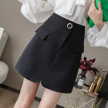 

Spring Summer 2020 Elegant A-Line Mini Skirts Womens Button High Waist Wrap Pencil Skirts Office Lady Pleated Skirt