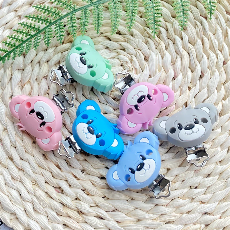 3pcs 동물 젖꼭지 클립 실리콘 구슬 Teether 젖니가 남 액세서리 클립 젖꼭지 걸쇠 장난감 DIY 구슬 도구