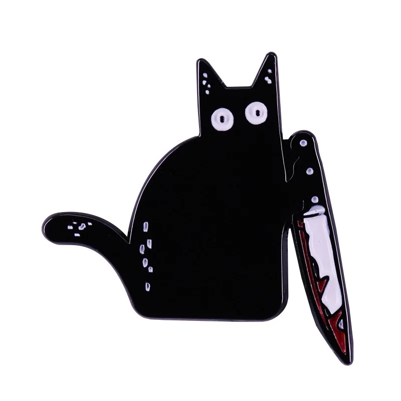 Black Cat Knife Enamel Pin Metal Pin Cat Knife Spooky Black Cat