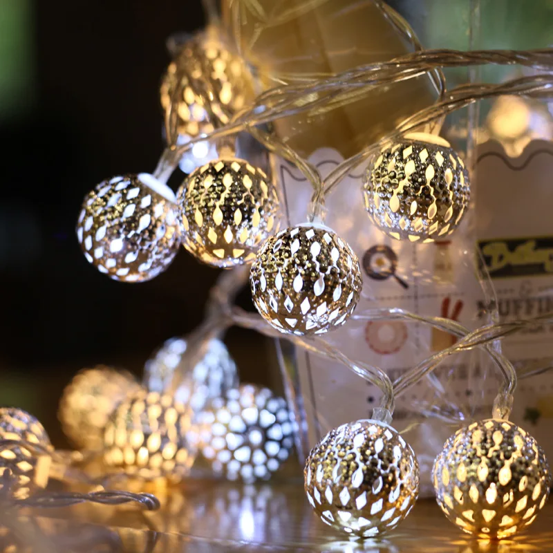 

INS Decoration LED Christmas Modeling Lamp Morocco Ball Lighting Chain Plug-Remote Control round Ball Lighting Festival Decorati