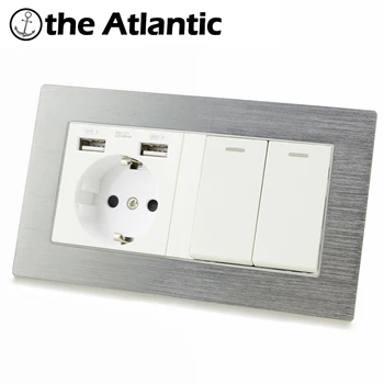 

Atlectric DE EU Plug Power Wall Socket USB Port 1 2 3 4 Gang Light Switch Rocker Double Socket Metal Outlet 146mm*86mm