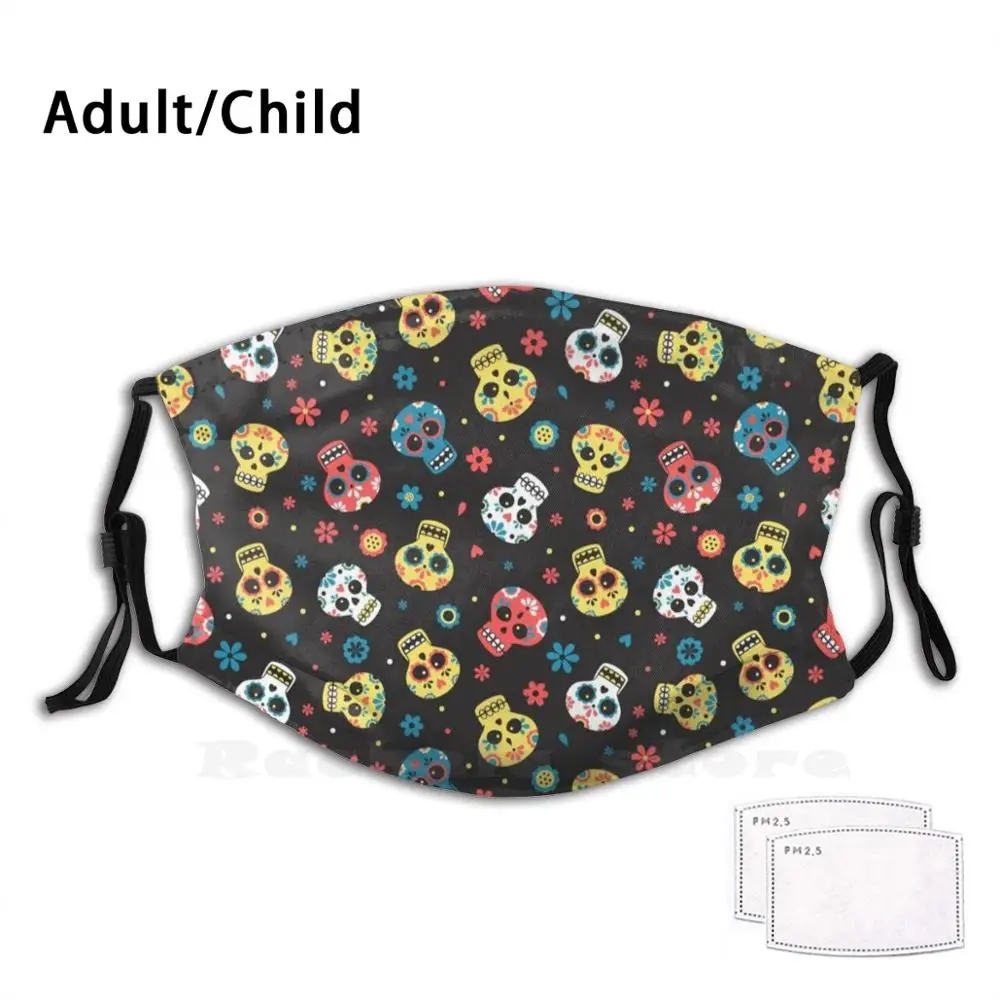 

Day Of The Dead Pattern | Dia De Los Muertos Skull Print Washable Filter Anti Dust Mouth Mask Day Of The Dead Skull Mexico
