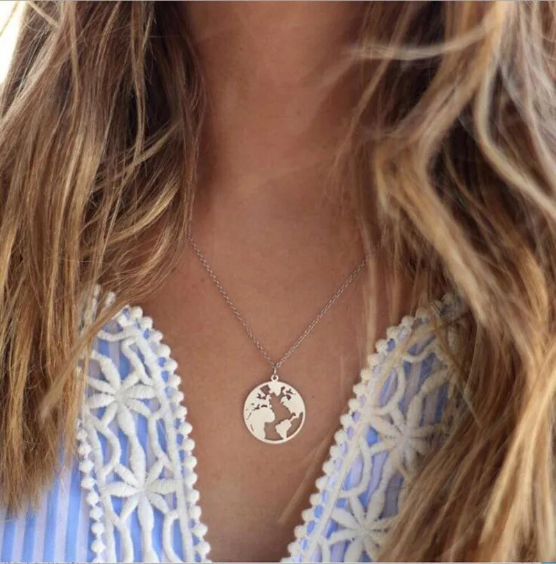 SexeMara Vintage Origami World Map Necklace Women Geometric Round Circle Necklaces &amp Pendants Choker Jewelry | Украшения и