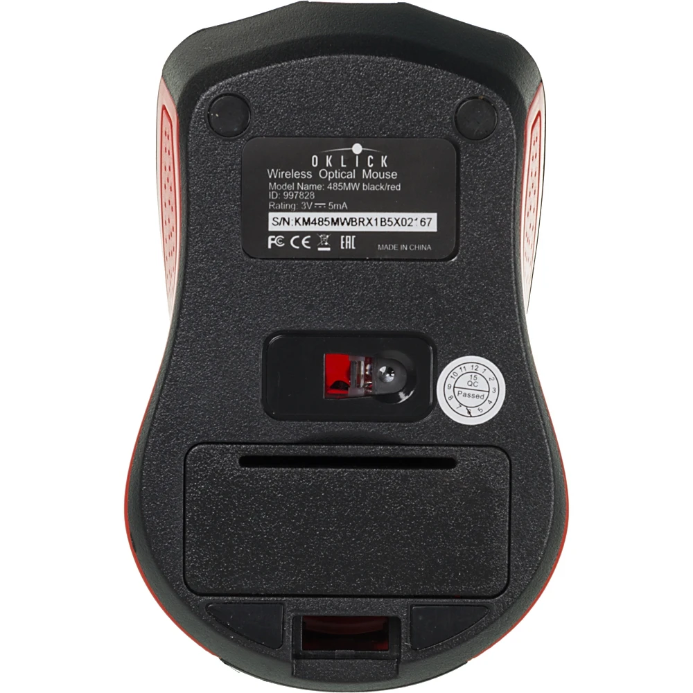 Мышь OKLICK 485MW, беспроводная, USB, черный и красный