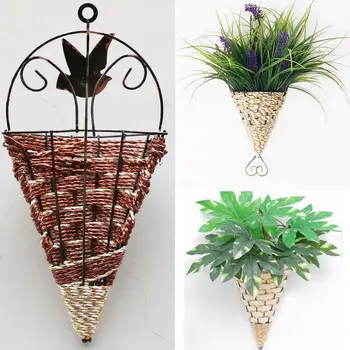 

2020 Popular Natural Wicker Flower Basket Wall Hanging Pot Planter Rattan Vase Boxes Basket Decor Home Gardening Decor