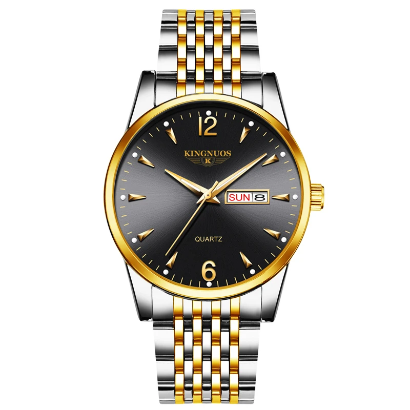 Watch Men Top Luxury Brand KINGNUOS Black leisure  Waterproof Quartz Watches Mens Chronograph Date Male Clock relogios masculino