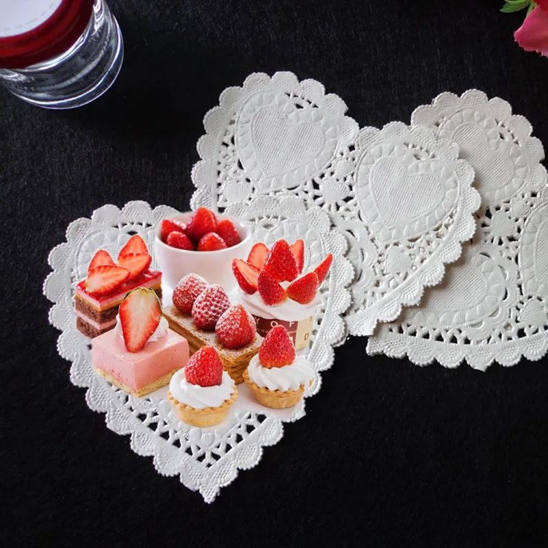 

100pcs 4inch 10cm Heart Shape Baking Paper Pad Doilies Party Cake Vintage Coasters Placemat Craft Wedding Christmas Table Decor