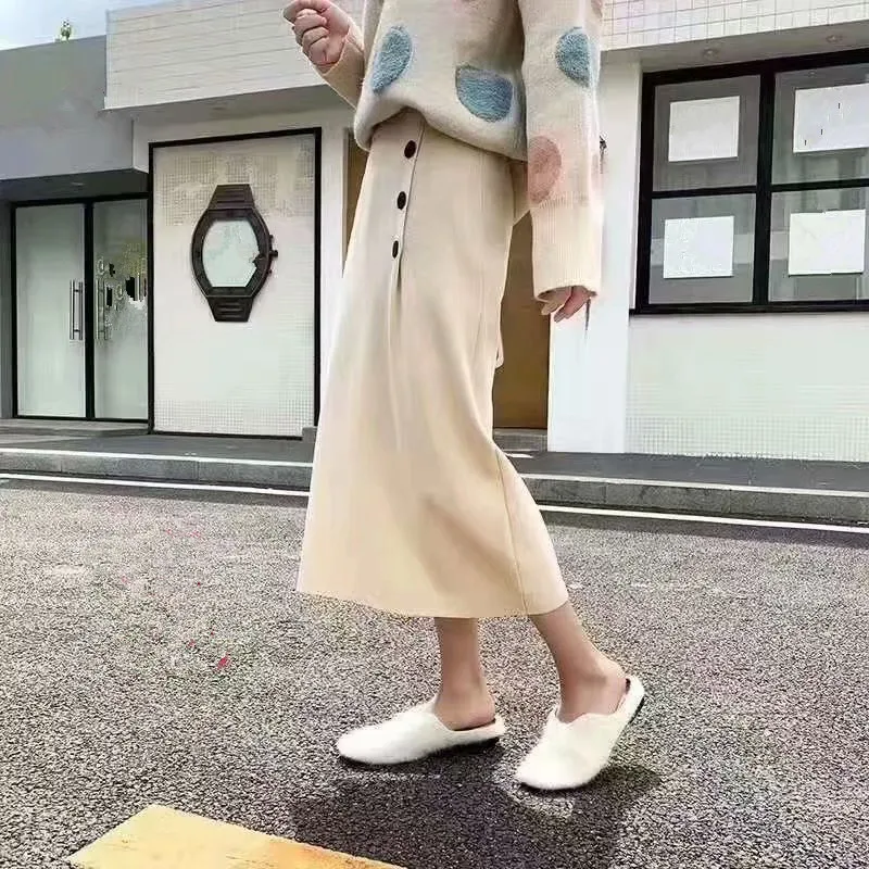 Spring and Autumn Wool Medium-length Skirt Knitted Long Skirt Autumn and Winter Half-length Skirt Loose Straight Cylinder Long W