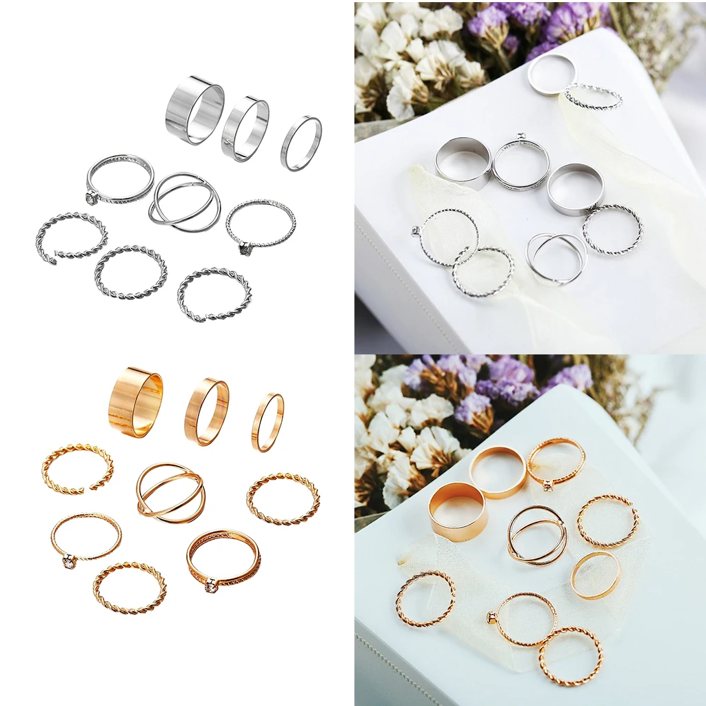 9 Pcs Vintage Band Nail Ring Midi Tip Fashion Toe Ornaments Party Jewelry for Women Ladies