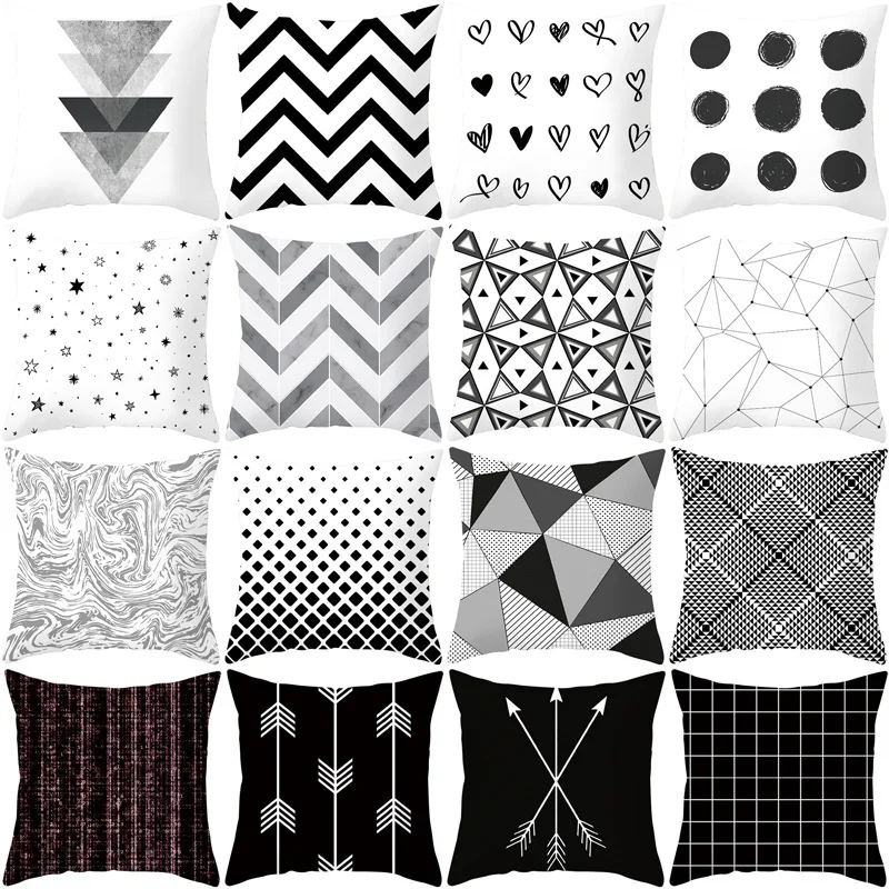 Geometric Cushion Cover Black and White Polyester Throw Pillow Case Striped Dotted Triangular Art Cushion Cover Home Decor 2021