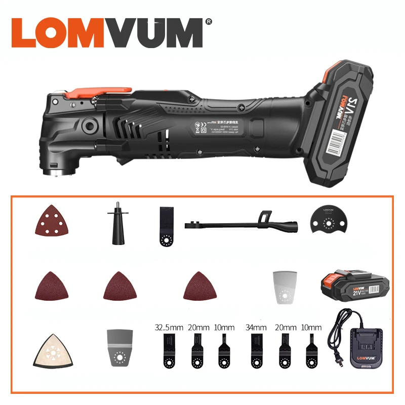 21V 2 BATTERY MU LOMVUM 21 в беспроводной Реноватор Осциллирующий деревообрабатывающий Электроинструмент DIY Home 6 переменная скорость мульти Резак Электрический триммер лезвие - Цвет: 21V 2 BATTERY MU