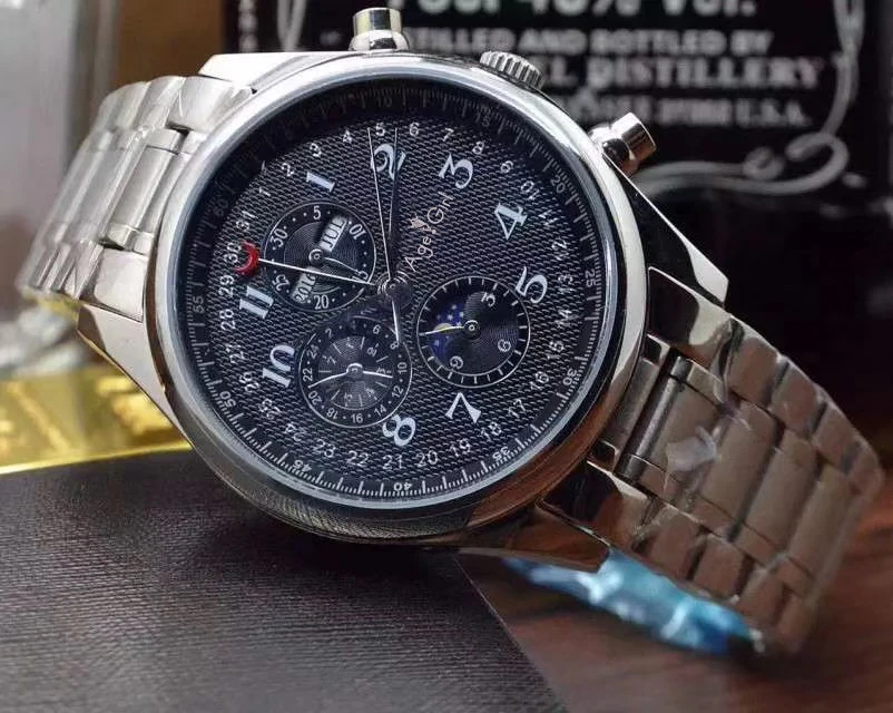 

Luxury Brand New Men Watch Stainless Steel Sapphire Automatic Mechanical Brown Blue Leather Daydate Moon Phase GMT Sport Limited