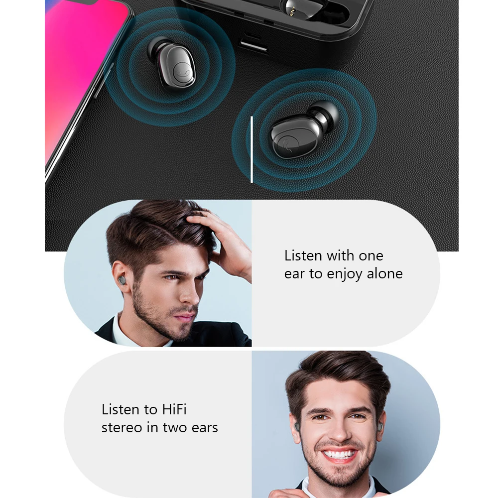 Bluetooth-наушники с зарядкой, гарнитура, наушники 8D, стерео беспроводные наушники, мини беспроводное зарядное устройство с 3500 мА/ч зарядным устройством, наушники