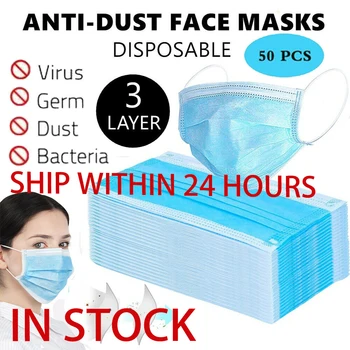 

50 Pcs High Quality 3 Layers Non Woven Disposable Anti-pollution Anti-dust Anti-virus Ear Loop Face Mouth Masks