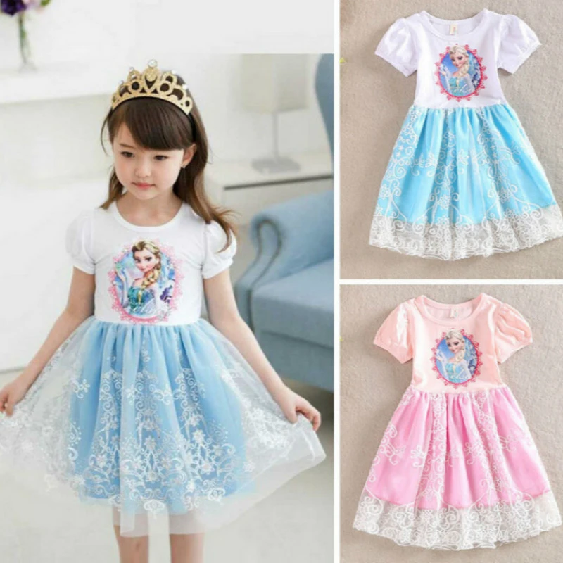 Vestido de Niña Princesa Anna Elsa Reina Nieve Ropa de Bebes Verano 3-10 años