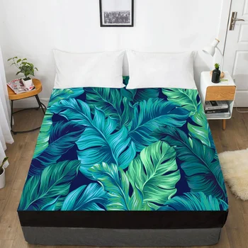 

1pc 3D Bed Sheet With Elastic Fitted Sheet Mattress Cover 135/150/180/200/160x200 Country Green leaf Bedding Double Queen King
