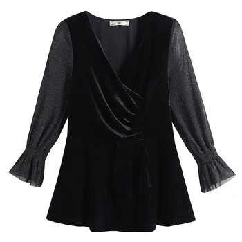 

Women Black Blouse Cross Collar Empire EC.MS Office Lady 2020 Spring Top Shirts