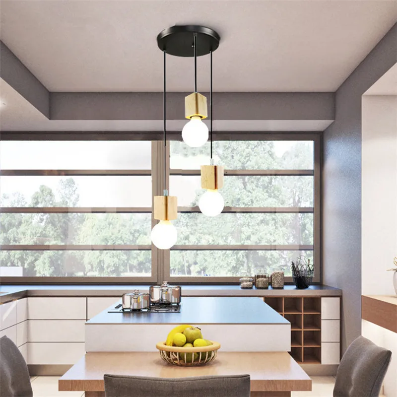 

nordic pendant light woden pendant lamp for home lighting modern hanging lamp aluminum lampshade led bulb kitchen light e27 ing