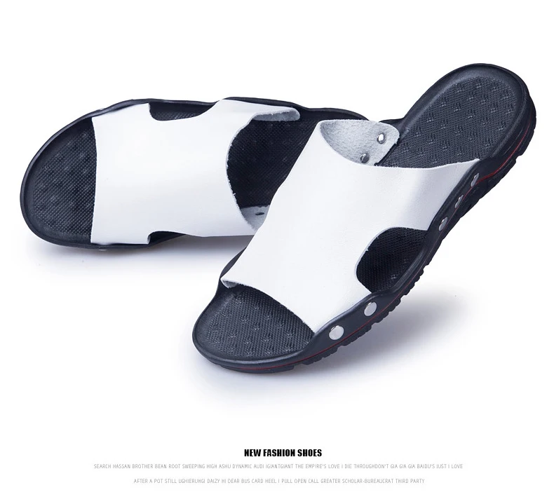 Chanclas de cuero sólido para hombre, Sandalias cómodas con correa en T y Punta chanclas romanas de verano para playa, 2020 - Calzado