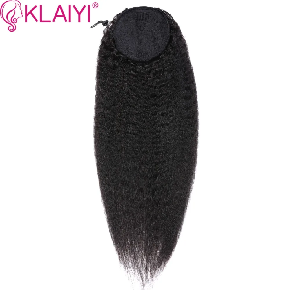 Klaiyi волосы конские хвосты человеческие волосы бразильские кудрявые прямые конский хвост 10-2" бразильские шнурки конский хвост remy волосы