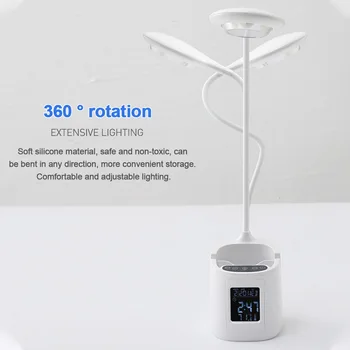 

Free Standing Study Pen Holder Rotatable Dimmable Eye Protection Office Adjustable Brightness Reading Alarm Clock LED Desk Lamp