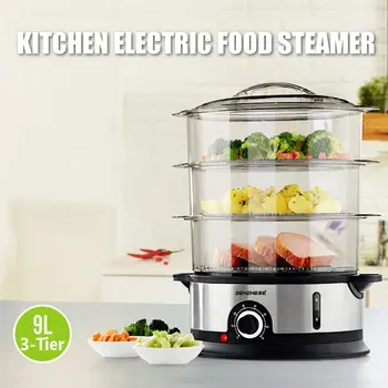 

800W 9L 3 Tiers Electric Food Steamer Timing Home Food Steamer Kitchen Fish Cooking Machine Vegetable Pot Cooker Tools 220V