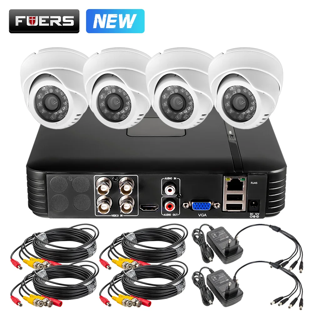 FUERS 4CH CCTV система 720p камера безопасности в помещении DVR комплект День/Ночь домашняя система видеонаблюдения 1 ТБ 2 ТБ жесткий диск 24LED светильник - Цвет: kit2