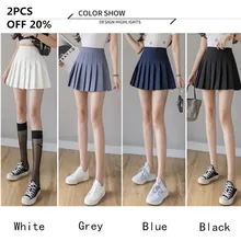 HHGATE XS-2XL High Waist Stitching Student Pleated Women Cute Sweet Girl Dance Mini Black White Blue Grey Skirts