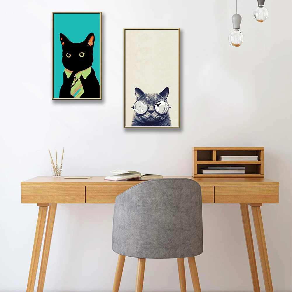 Modern Creative Nordic Style Cat With Glasses Canvas Paintings On The Wall For Living Room Decoration Maison | Дом и сад