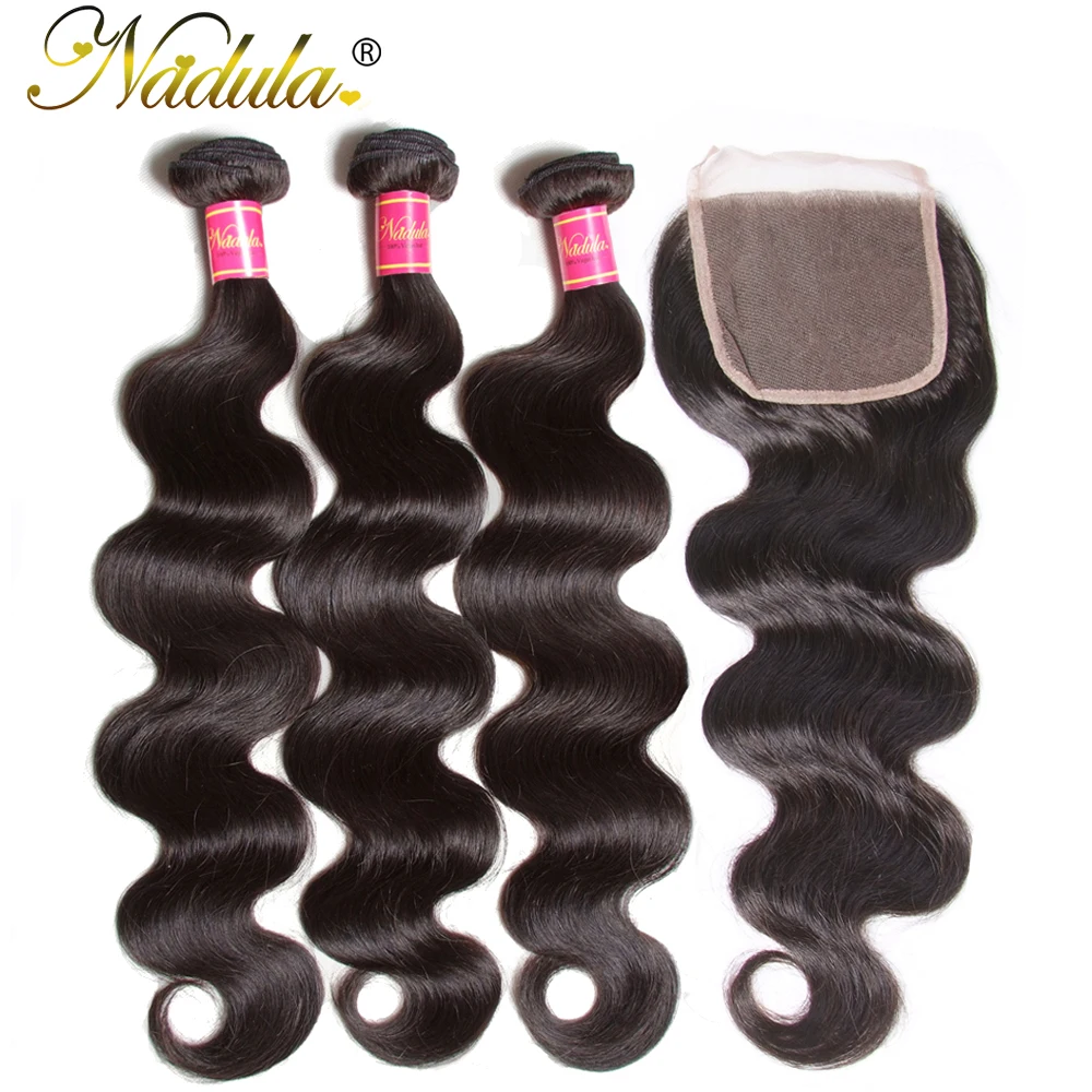 Бразильские волнистые пряди для волос Nadula, с закрытием, 4*4, на шнуровке, бразильские волнистые пряди, с закрытием, Черная пятница
