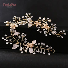 YouLaPan, HP236-G, Золотой лист, цветок, аксессуары для волос, свадебные золотые волосы, стразы, ободки для женщин, свадебный головной убор
