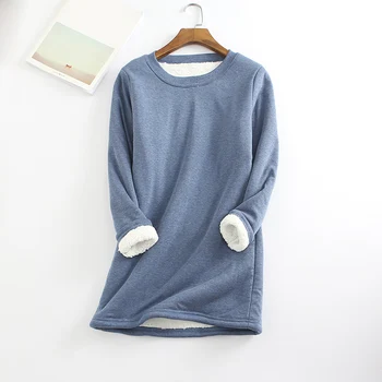 

Flannel Thick Women Sweatshirt Top Solid O Neck Long Sleeve Female Pullovers 2020 Autumn Winter Casual Loose Ladies Sweatshirts