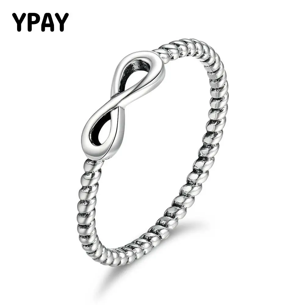 

YPAY Infinity Elegant Finger Rings for Women 100% Solid 925 Sterling Silver Wedding Band Party Ring Bague Fine Jewelry YMR156