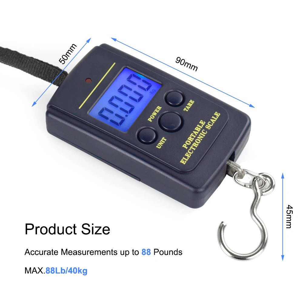 Balance digitale NEWACALOX 40kg précision 10g - Pêche, bagages, cuisine avec crochet suspendu