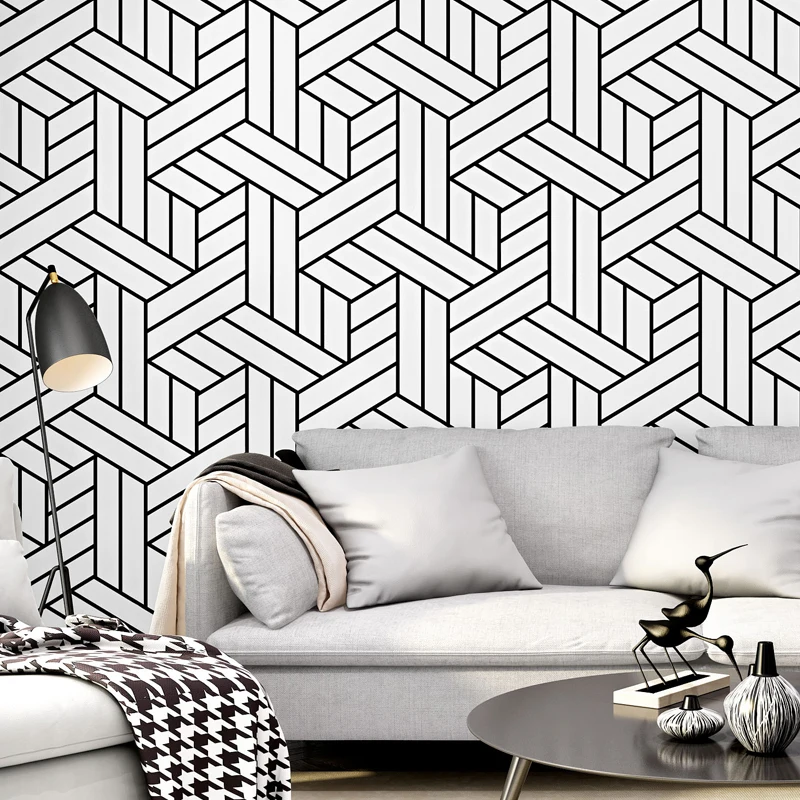 Papel de parede xadrez preto e branco, geométrico, moderno