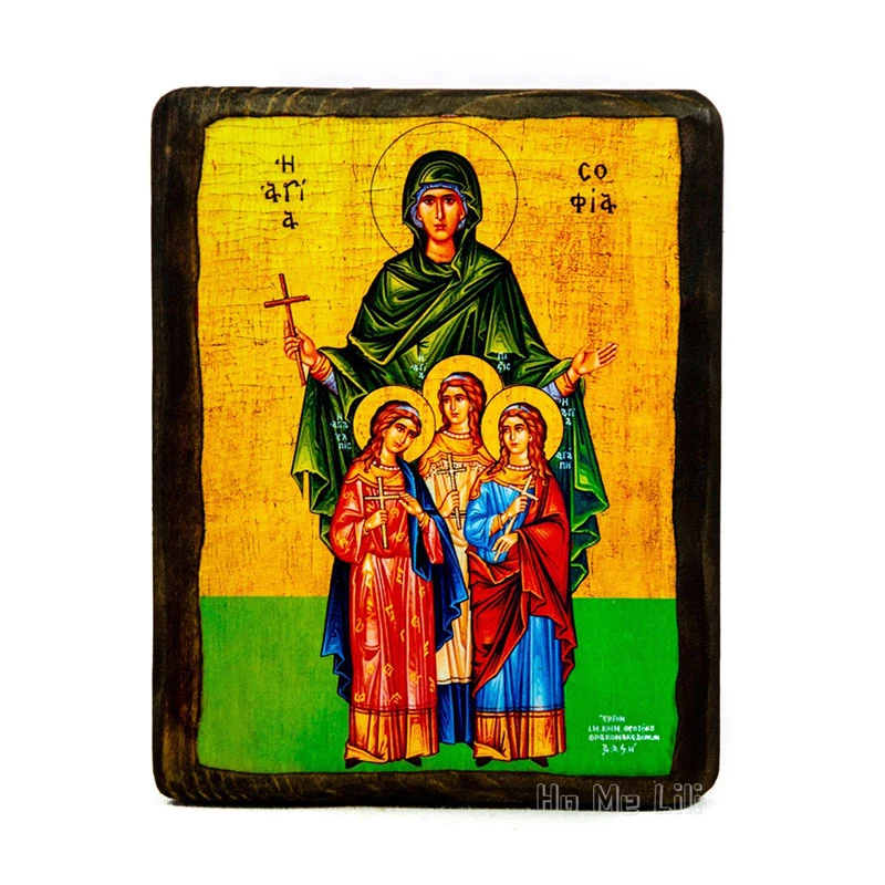 세인트 7 맥 그리스 아이콘 소피아 성모 마리아 그리스 정교회 프리젠 테이션 비잔틴 예술 벽걸이 종교 선물 