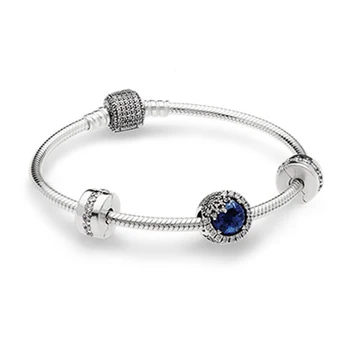 

NEW 925 Sterling Silver Dazzling Snowflake Charm Fit Bracelets Twilight Blue Crystals & Clear CZ Women Gift DIY Jewelry