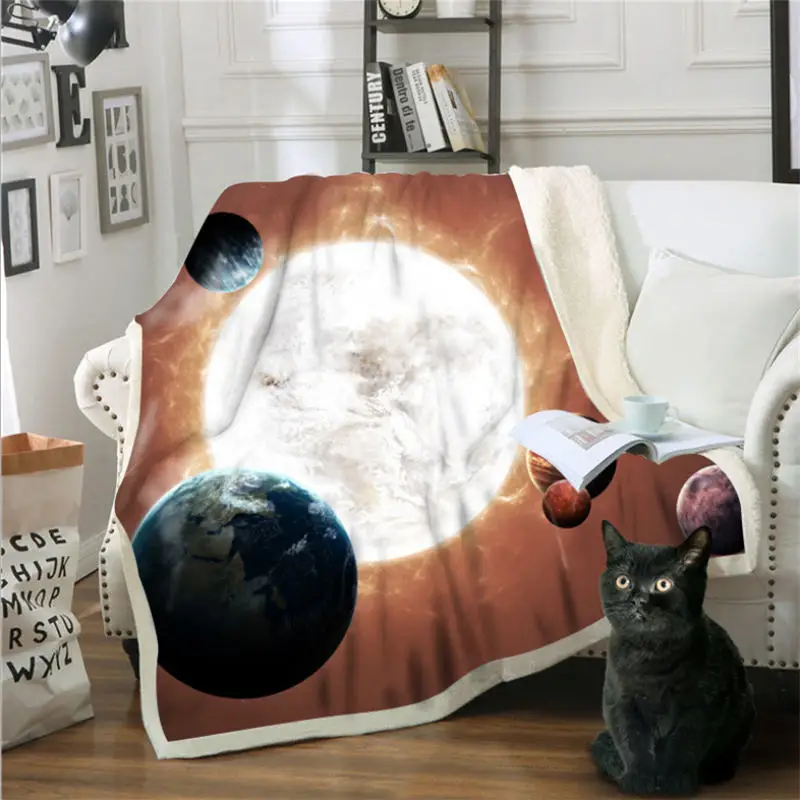 

Weighted Blanket 3D Planet Printed Cotton Velvet Blanket Sofa Cover Hooded Blanket Sherpa Blanket 150cmX200cm Wearable