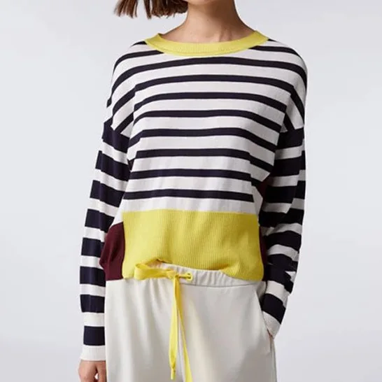 

Women Wool Blend Contrast Striped & Color Block Patchwork Round Neck Knitted Sweater Pullover Top