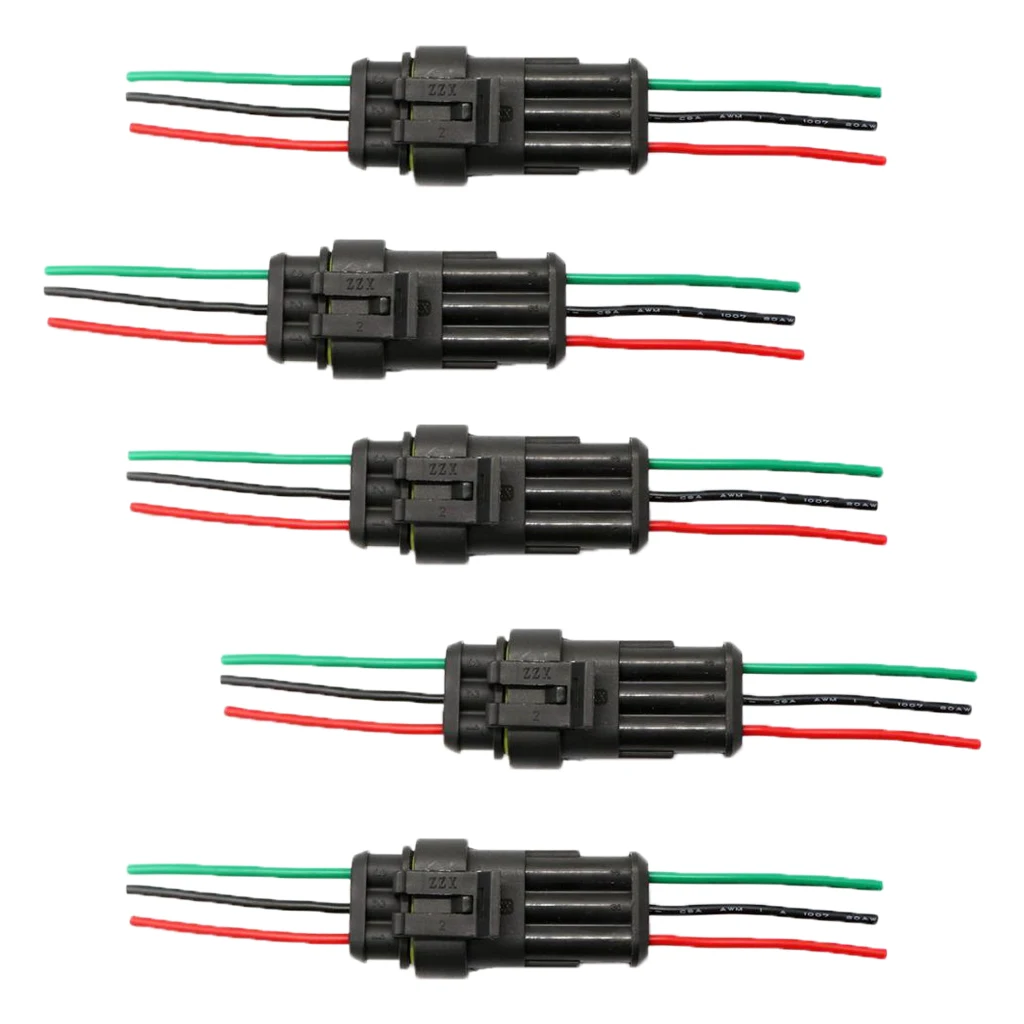 Support 3 Pin Way Car Auto Waterproof Electrical Connector Plug Socket Kit with Wire AWG Gauge Marine Pack of 5