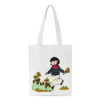 

Summer Fashion Cartoon Art Girl Flower Print Women Canvas Bag Fun Large Capacity Ulzzang Vintage Fashion Shopper Shoulder Bag