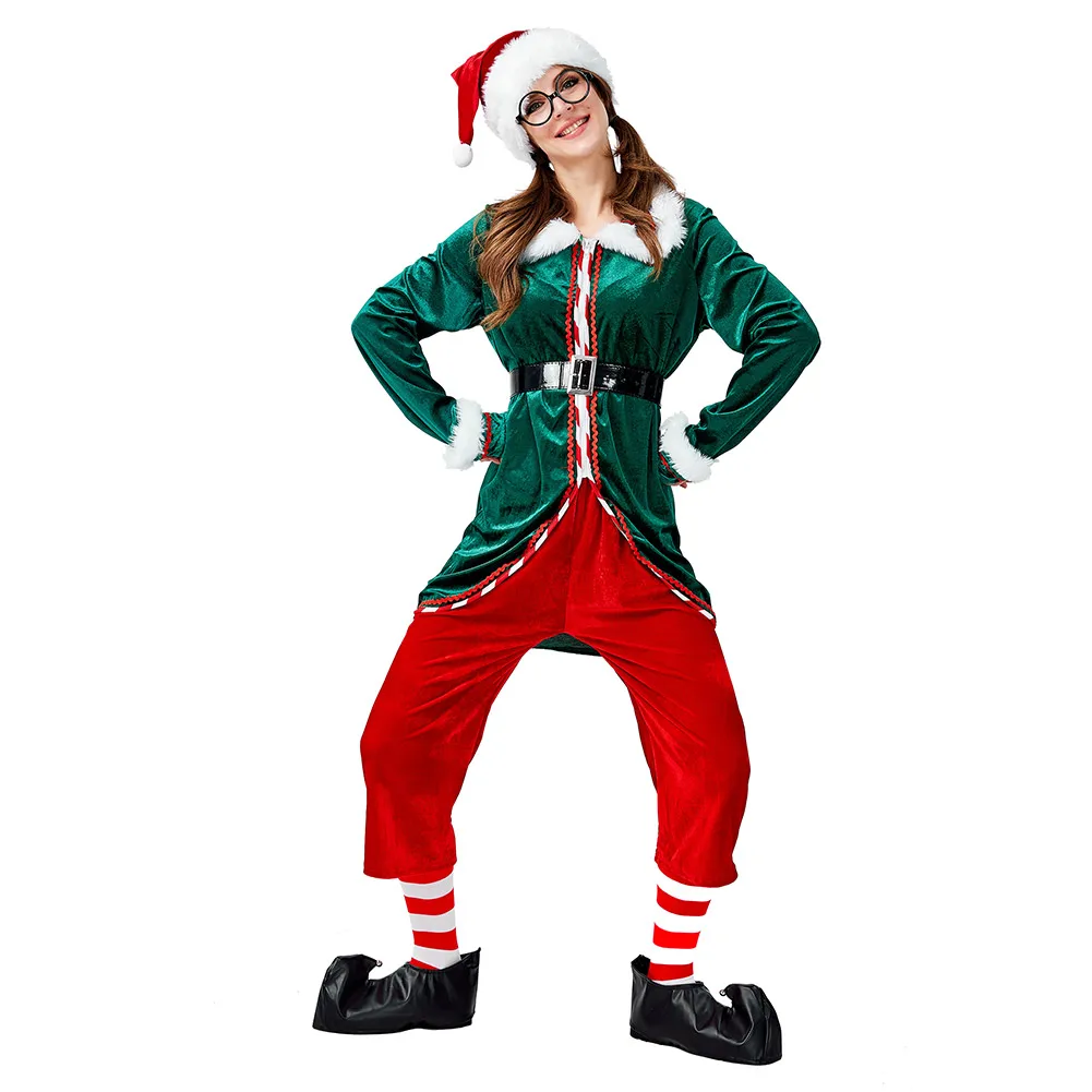 Рождественский костюм зеленого эльфа, костюм Санта Клауса, карнавальный костюм, Женская Новогодняя одежда, необычное рождественское платье вечерние костюмы для девочек и взрослых