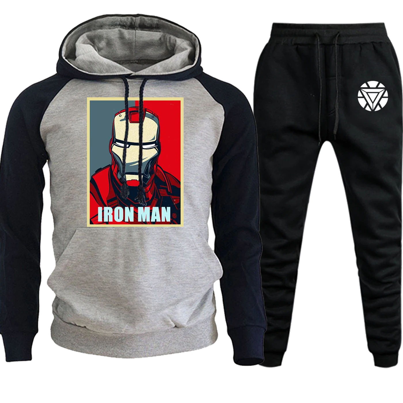 dark blue gray -6 Железный человек толстовки с Marvel мужские реглан с капюшоном Осень Зима Мстители повседневный костюм флисовая толстовка+ штаны комплект из 2 предметов - Цвет: dark blue gray -6