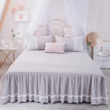 

Pure Cotton Solid Color Bedspread Bed Skirt Bedspread Cover Single Piece Lace Bed Sheet Non-Slip comforter bedding sets