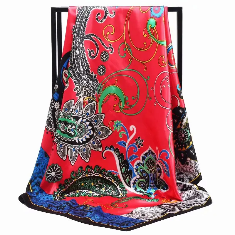 

2020 New Square Women Joker Plaid Printed Silk Scarf Fashion Abstract Big Foulard Hijab Purple Cat Scarf Wholesale 90*90 DF019