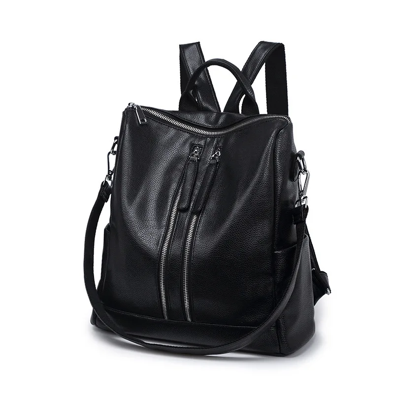 

Backpack Women's Singles Soft Leather Korean-style School Bag Versitile Fashion 2019 New Style Soft Leather Dual Purpose Backpac