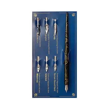 

Marble Wood Manga Calligraphy Dip Pen Holder with 6 Nibs for Lettering Skiching