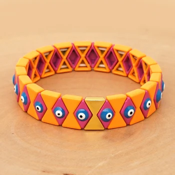 

Shinus Enamel Tile Beads Bracelet Rainbow Turkish Evil Eye Bracelets Women Multicolor Boho Beach Femme Jewelry Stretch Bracelet