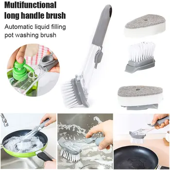 

Newest Double Use Kitchen Cleaning Brush Scrubber Dish Bowl Washing Sponge Automatic Liquid Dispenser Kitchen Pot Cleaner Tool