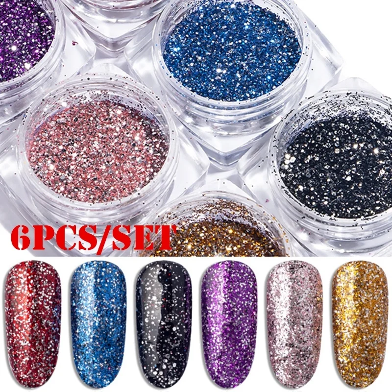 

Nail Mermaid Glitter Flakes Sparkly 3D Hexagon Colorful Sequins Spangles Polish Manicure Nails Art Decorations Dip Powder Set